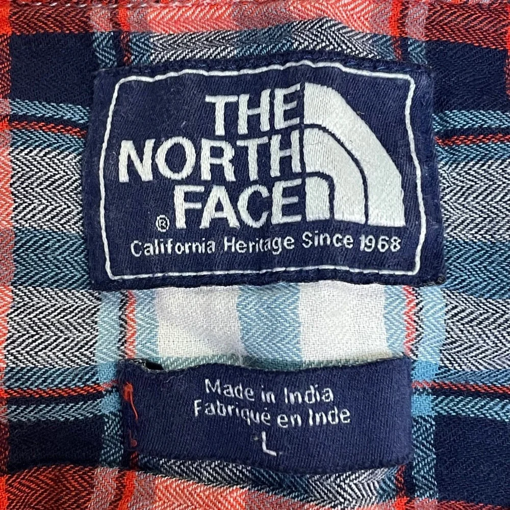 The North Face Mens Plaid‎ Short Sleeve Button Up Shirt Red Blue L